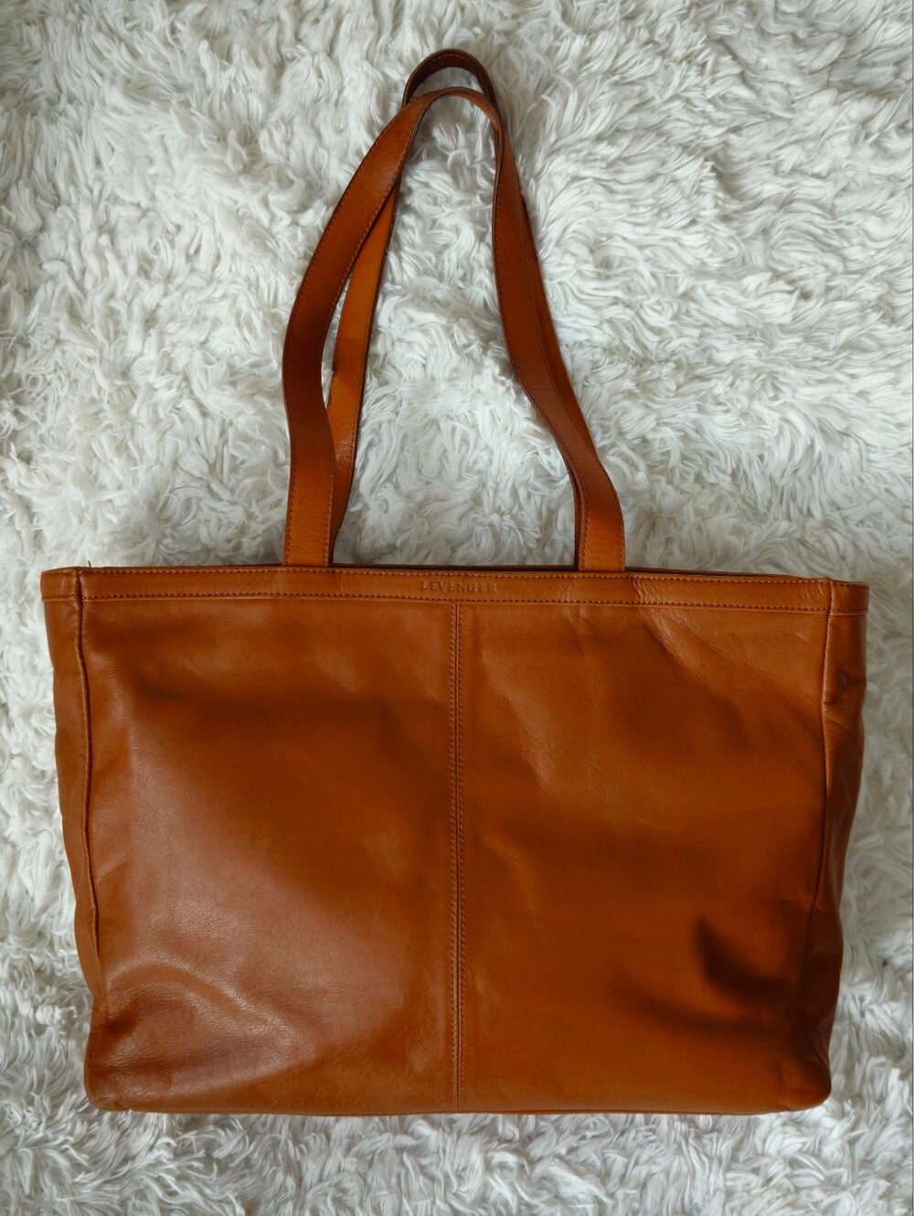 Levenger Premium Leather Cognac Brown Tote Made In Spain